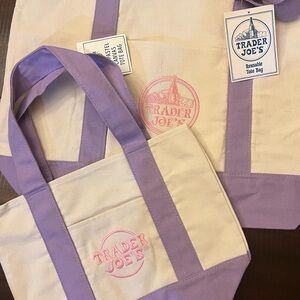 NWT Trader Joe's Canvas Tote with Lavender Trim Set